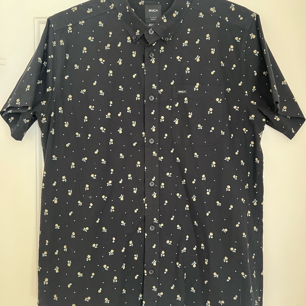 RVCA Men's Dark Gray Floral Button Down Shirt